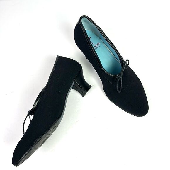 Thierry Rabotin Black Heels Pumps Canvas & Leather Bow Details Italy 38 1/2 US 8 - Picture 5 of 16